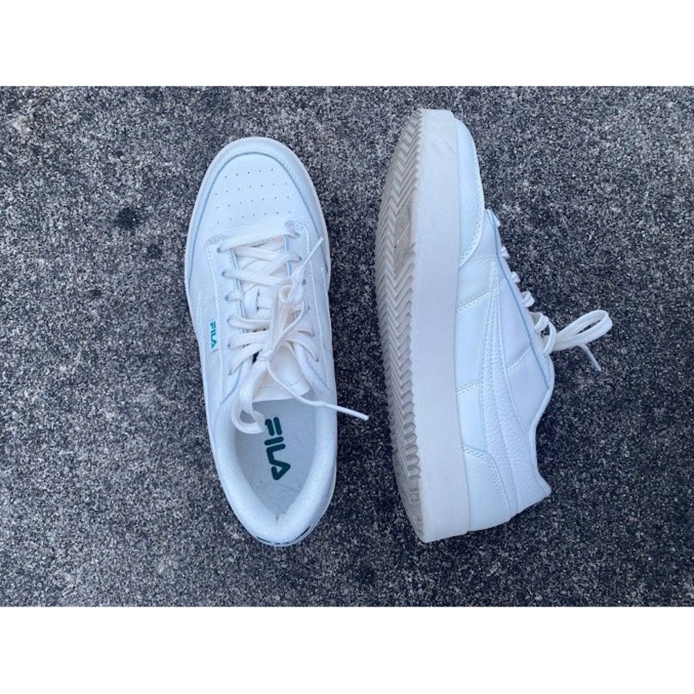 Fila‎ Women White Leather Low Top Platform Sneakers 1TM02024-108 Green Accents 8